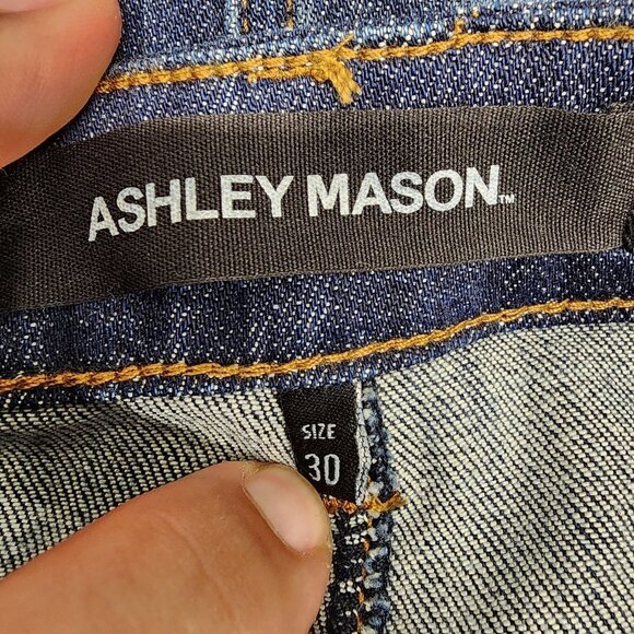 Ashley Mason Women's Size 30 Blue Denim Distressed‎ Dark Wash Pencil Jean Skirt - Picture 2 of 8